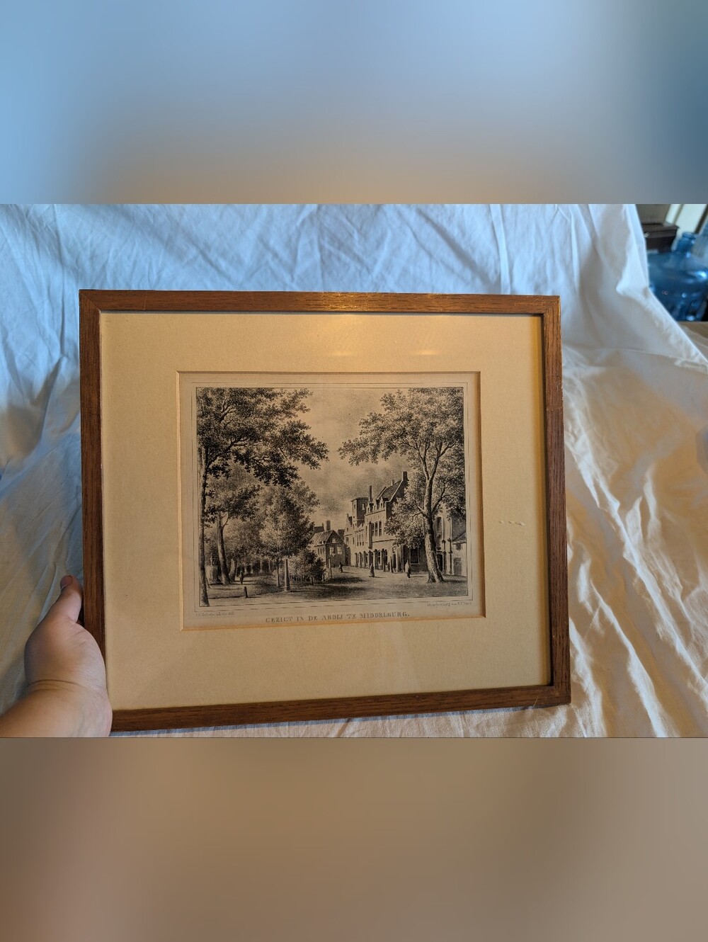 2/80$ Vintage Black & Cream Historic Street Scene Framed Lithography